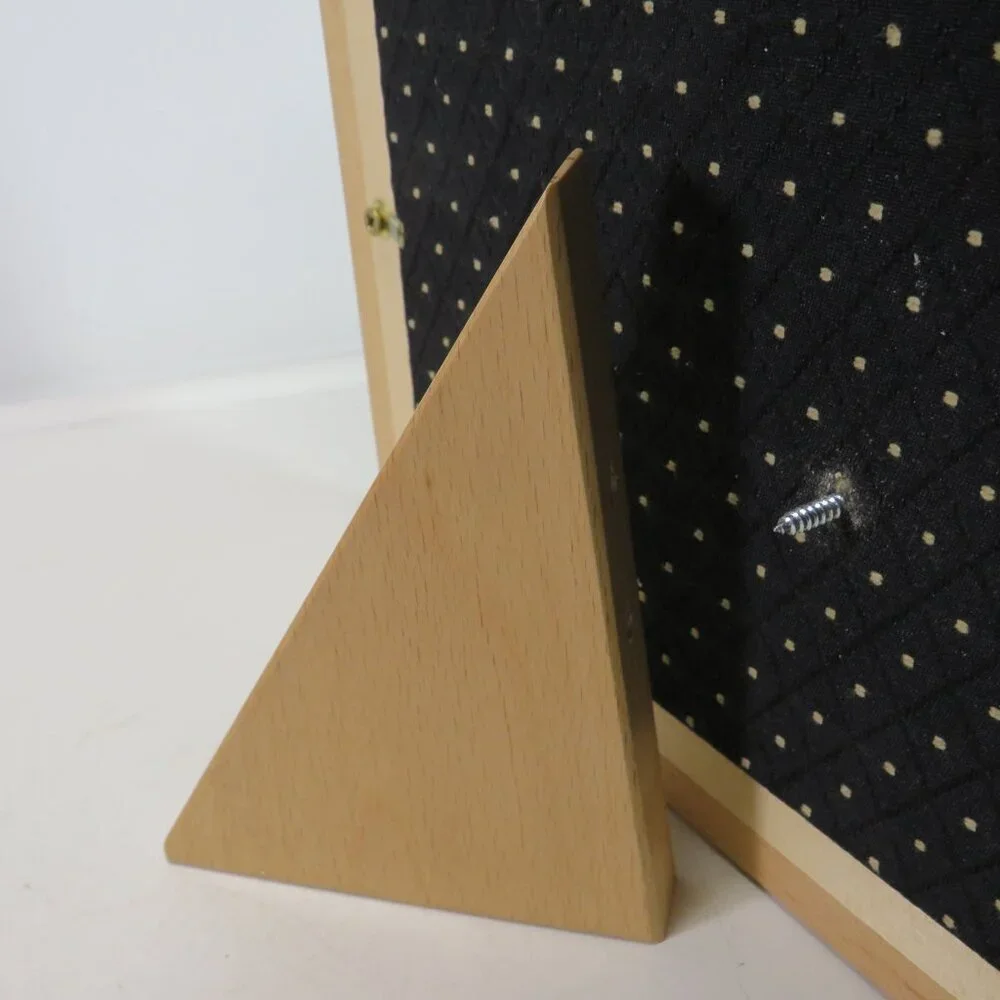 Solid Oak picture frame with glass & black brocade dotted fabric (pic removable)